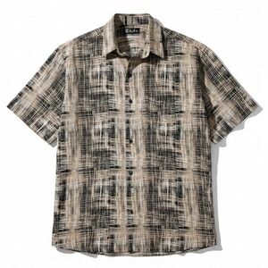 D'Avila Abstract Grid Short Sleeve Button Down, Tan Black, Men's Large, 1128-13C